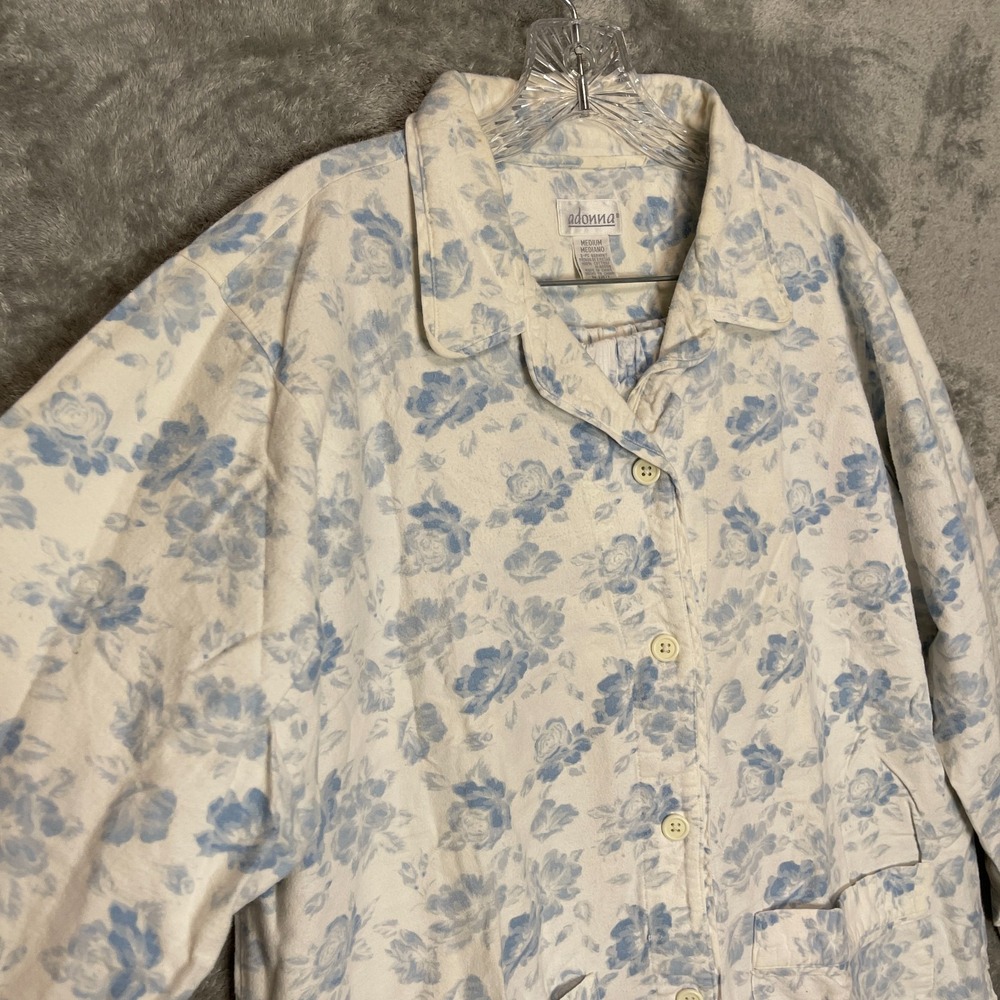 Vtg‎ Adonna Women Floral Flannel 2 Piece Cotton Pajamas M Cottagecore Country